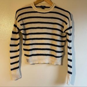 Polo Ralph Lauren Navy and White Striped Cropped Sweater - Fits XS/S - Slit Edge